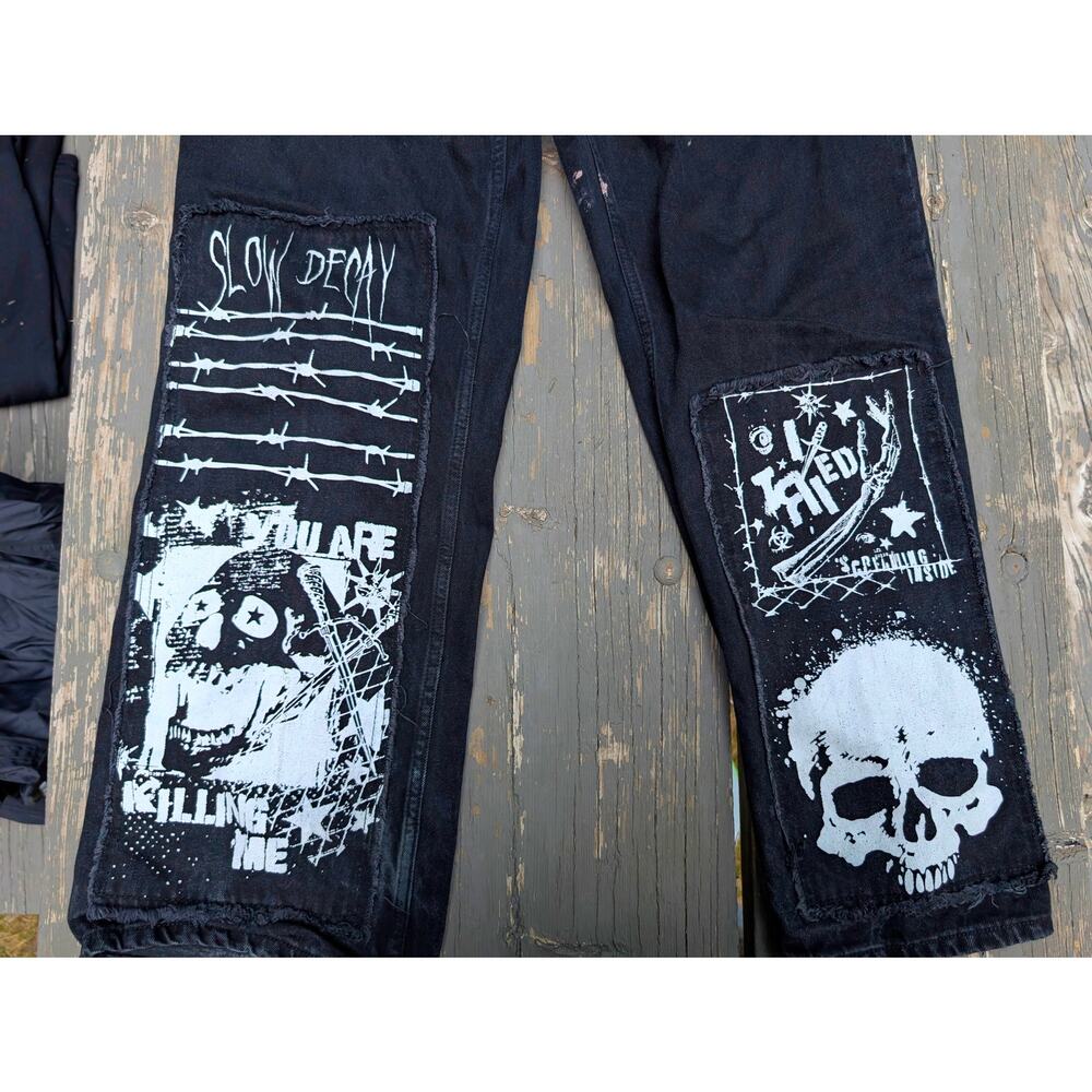 DIY Hot Topic Crust Punk Pants | Patched Black Jeans | Size 32x32